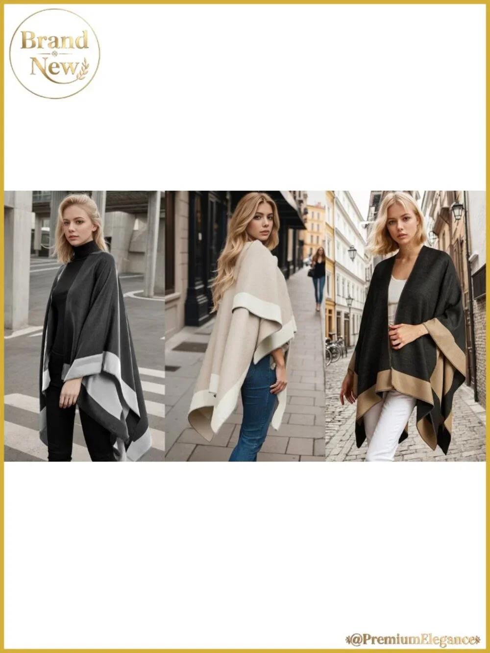 Reversible Open Front Poncho Shawl Wrap Cape Cardigan One Size